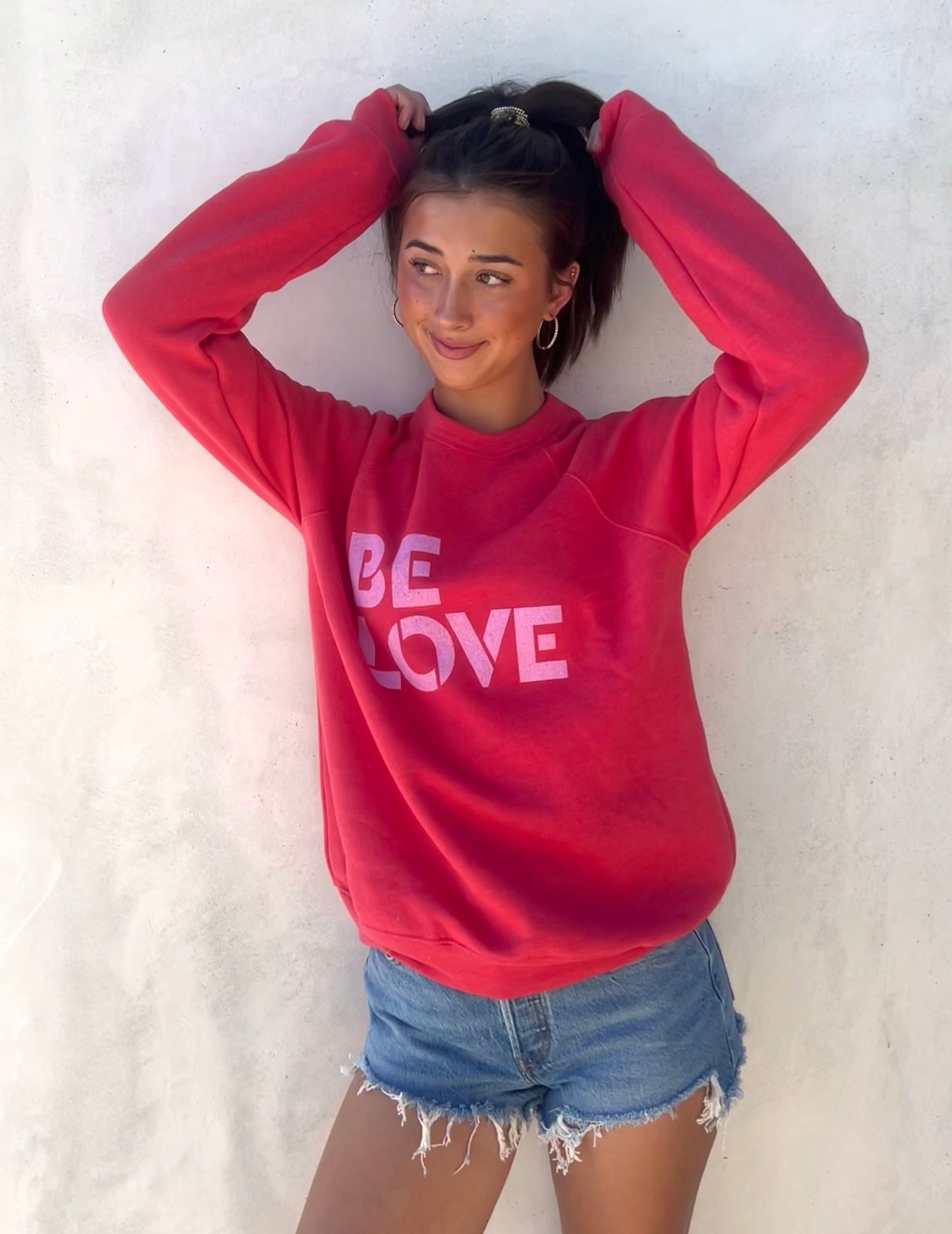 'Be Love' Oversized Crewneck Sweatshirt - Coral