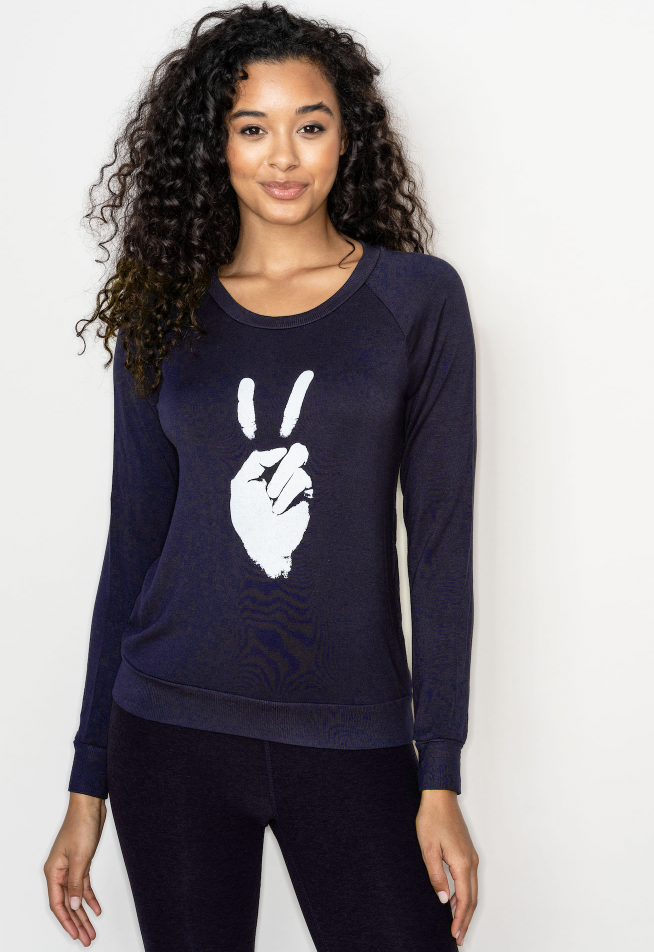 Peace Sign' Ultra-Soft Raglan Pullover - Navy Black – WWW Peace Sign' Ultra-Soft Raglan Pullover - Navy Black – WWW