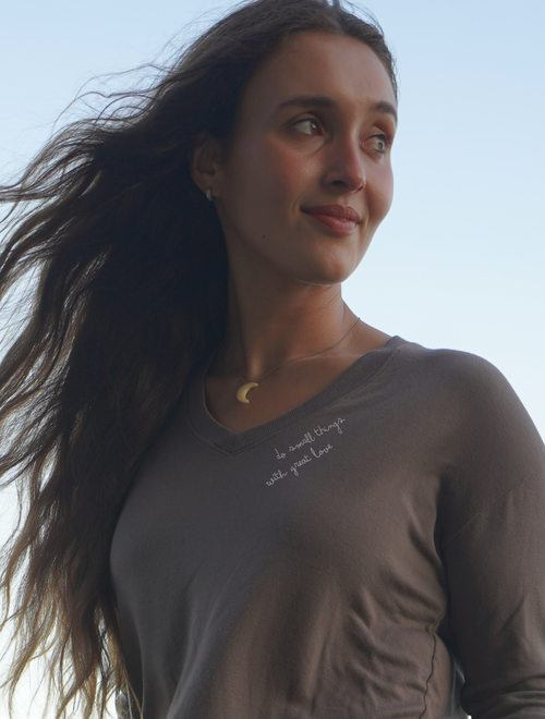 'Do Small Things with Great Love' Ultra Soft V-Neck - Mushroom