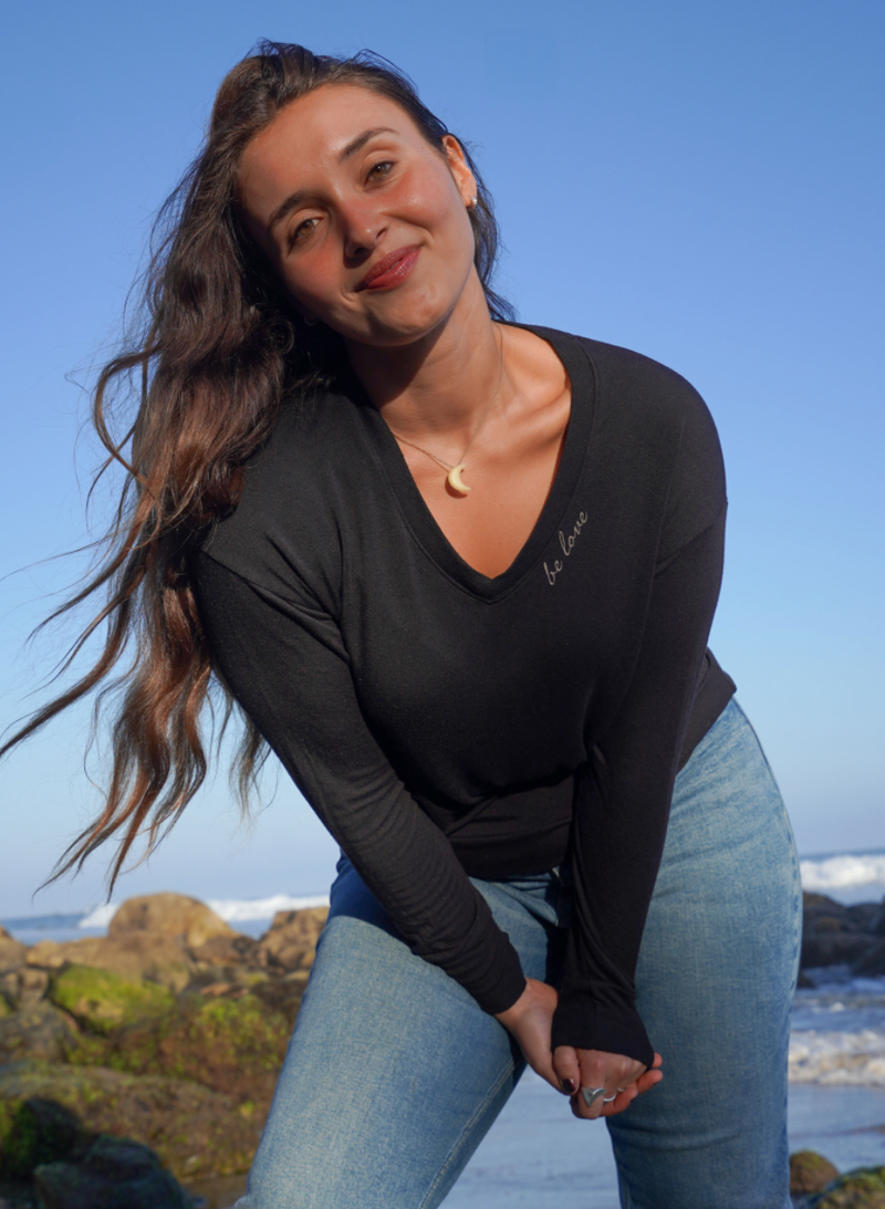 'Be Love' Ultra Soft V-Neck - Black