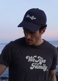 BE LOVE seventies font - Dad hat - Midnight blue with white embroidery