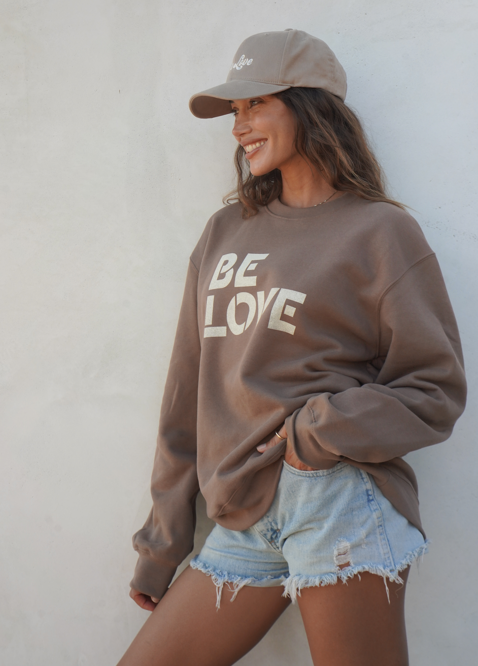 'Be Love' Oversized Crewneck Sweatshirt - Mushroom