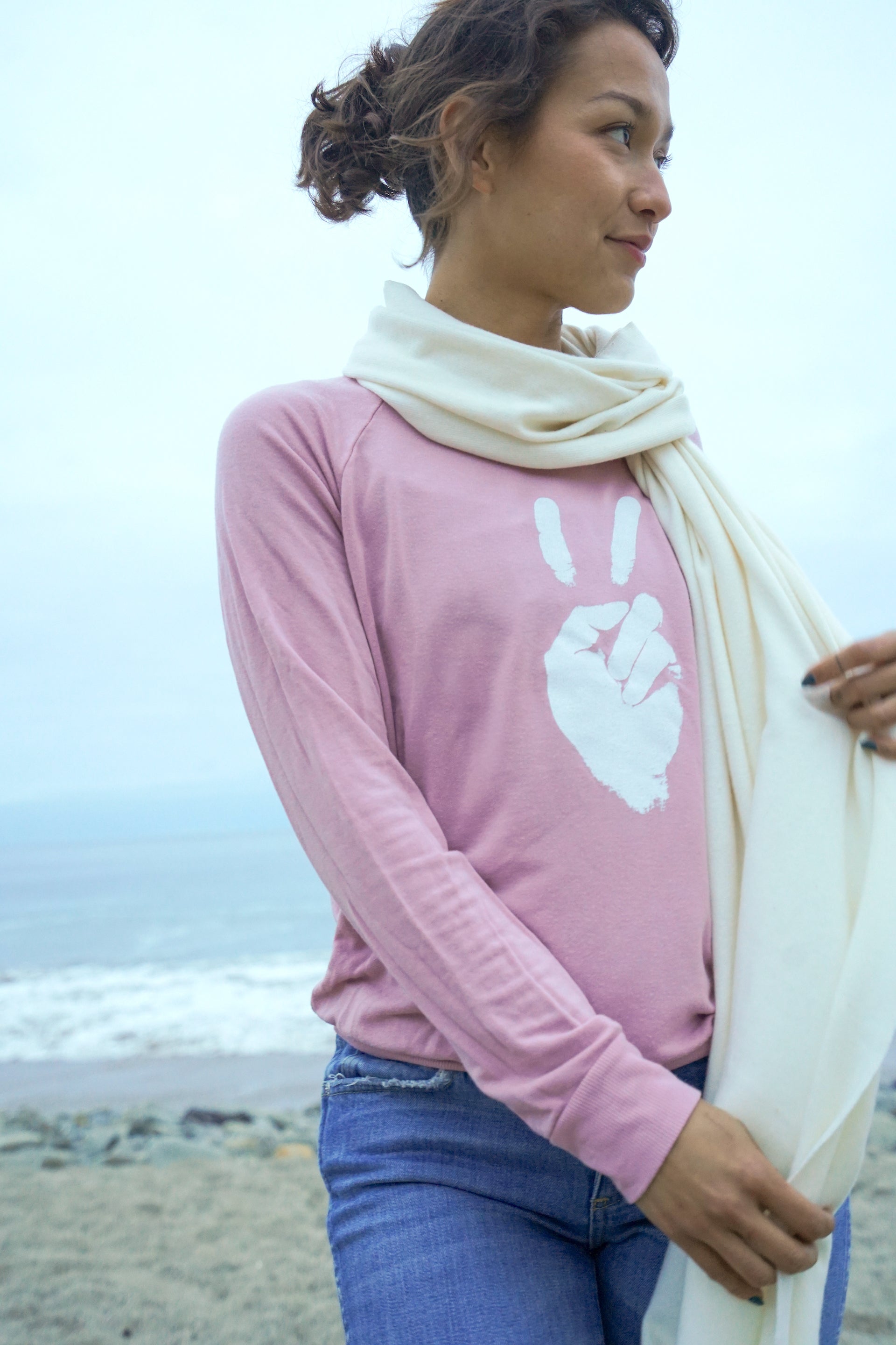 'Peace Sign' Ultra-Soft Raglan Pullover - Rose
