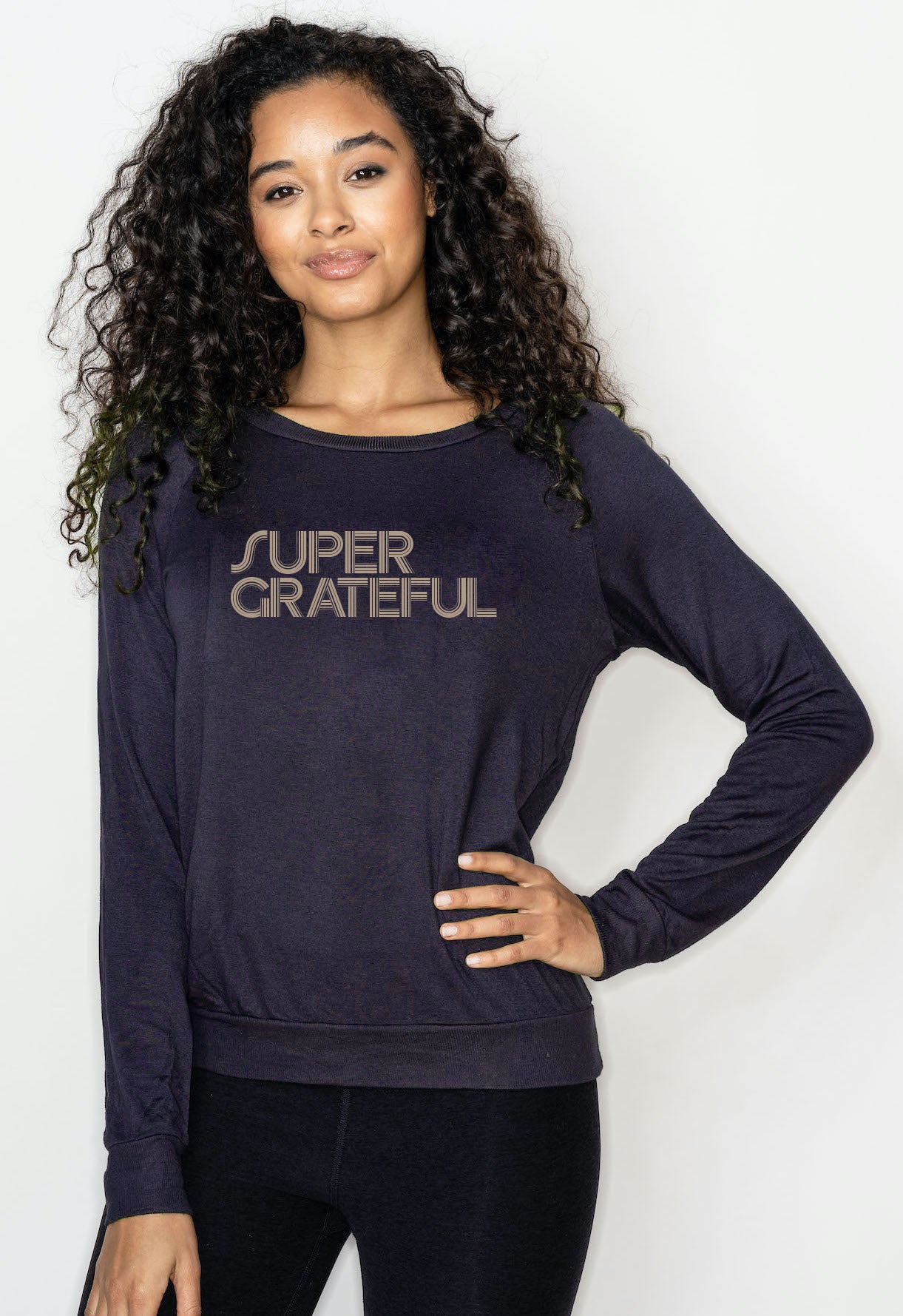 'Super Grateful'  Ultra-Soft Raglan Pullover - Navy Black