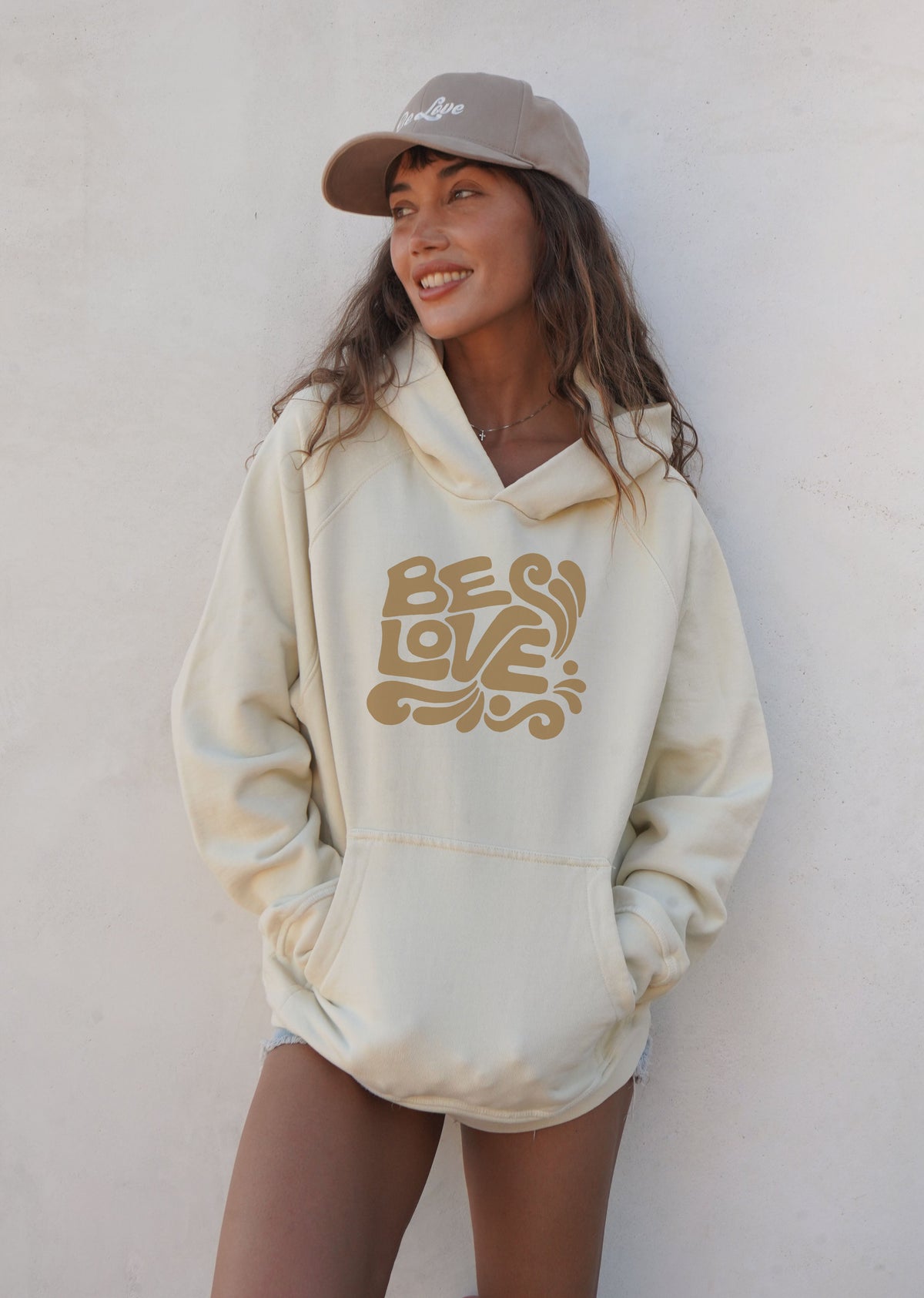 'BE LOVE Cosmic Swirl' Organic Cotton UNISEX Fit French Terry Hoodie - Natural