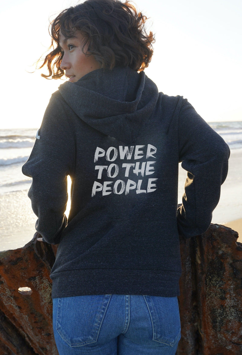 'Power to the People'  Zip Up Hoodie Hoodie - Heather Black