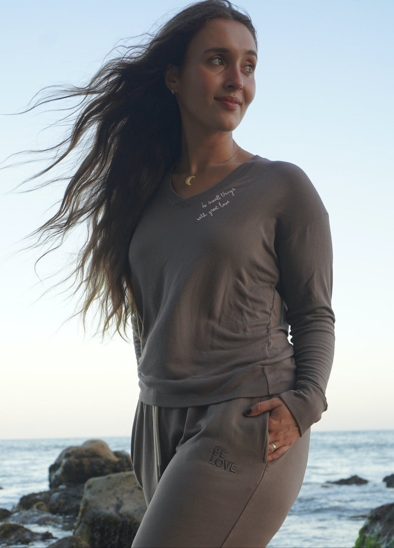 'Do Small Things with Great Love' Ultra Soft V-Neck - Mushroom