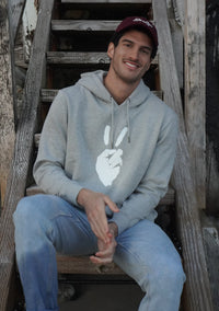'PEACE SIGN' Heavyweight Cotton Fleece - Hooded Sweatshirt - Athletic Grey