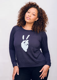 'Peace Sign' Ultra-Soft Raglan Pullover - Navy Black