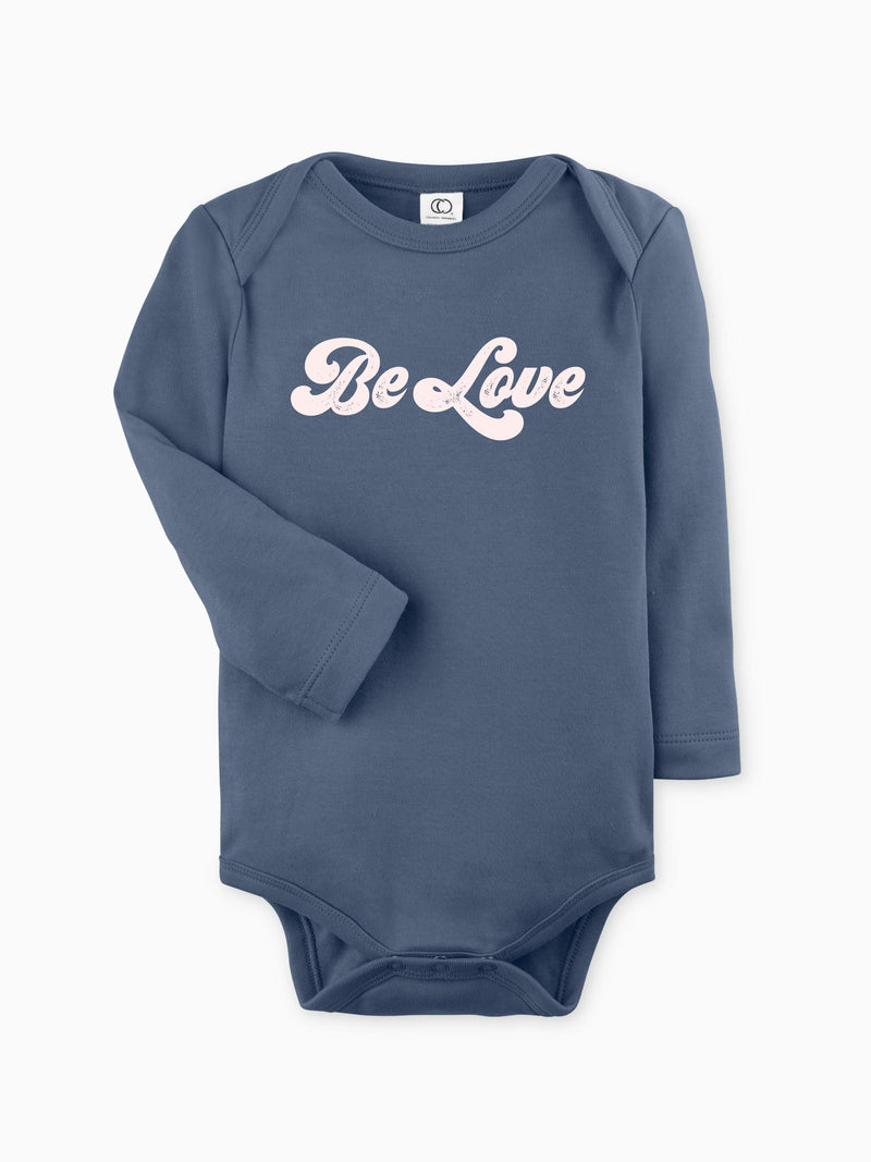 'BE LOVE' - Organic Long-Sleeve Baby Bodysuit - Harbour Blue