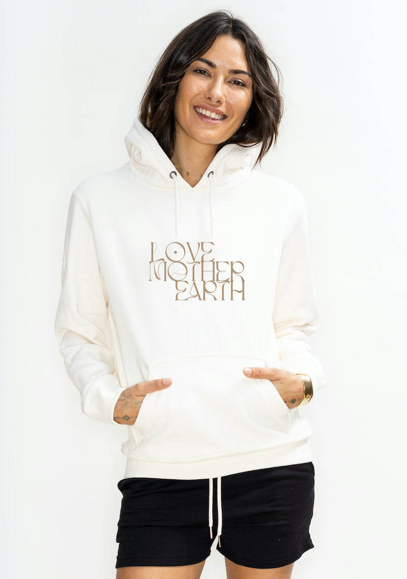 'Love Mother Earth'  Boyfriend/Girlfriend Hoodie Sweatshirt - Cream