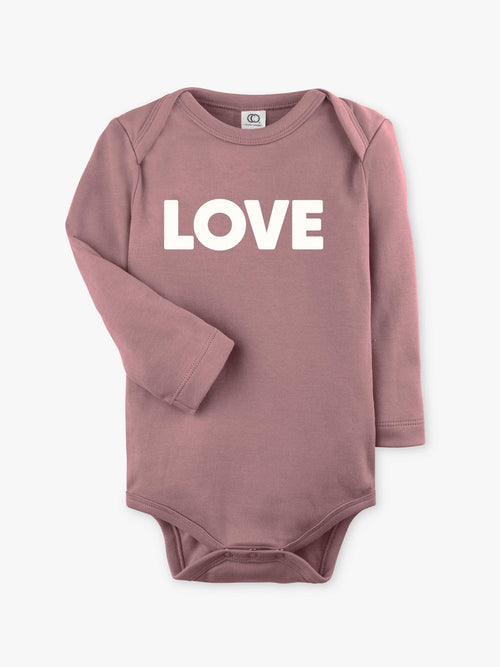 BIG 'LOVE' - Organic Long-Sleeve Baby Bodysuit - Mauve