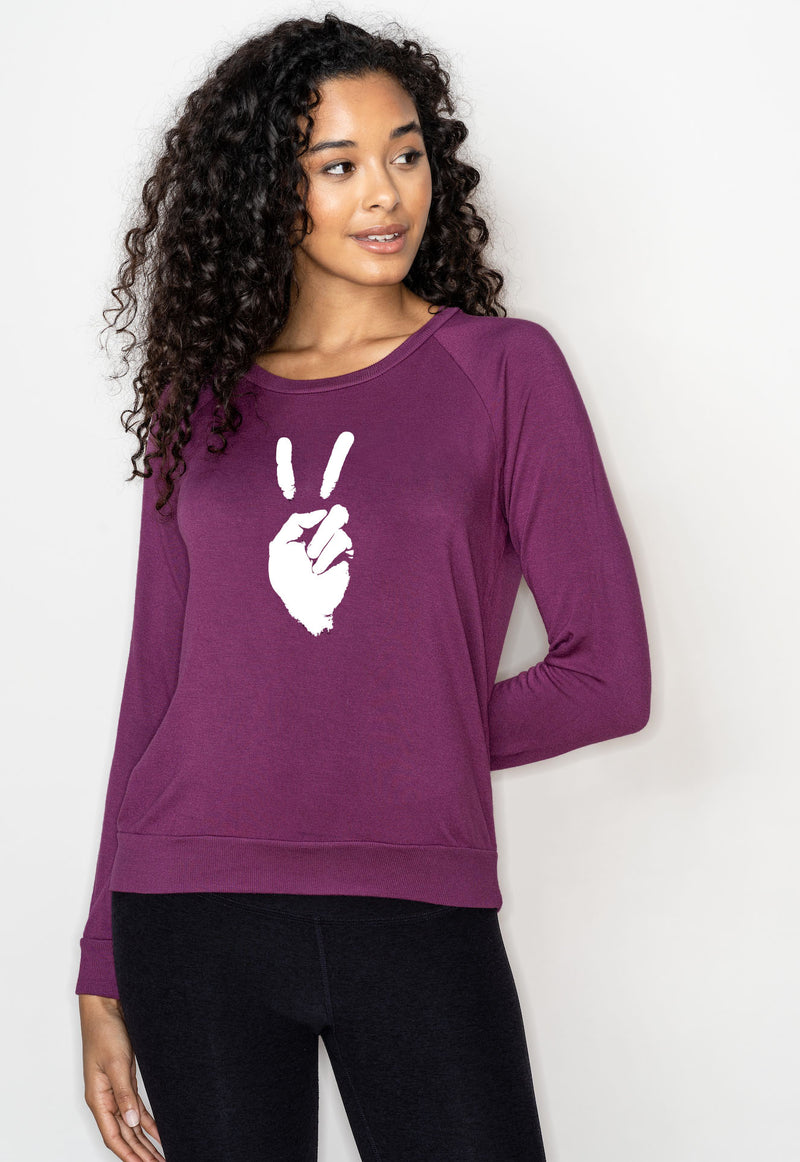 'Peace Sign' Ultra Soft Raglan Pullover - Fig