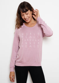 'World Peace Through Inner Peace' Ultra-Soft Raglan Pullover - Cashmere Rose