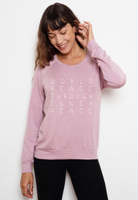 'World Peace Through Inner Peace' Ultra-Soft Raglan Pullover - Cashmere Rose