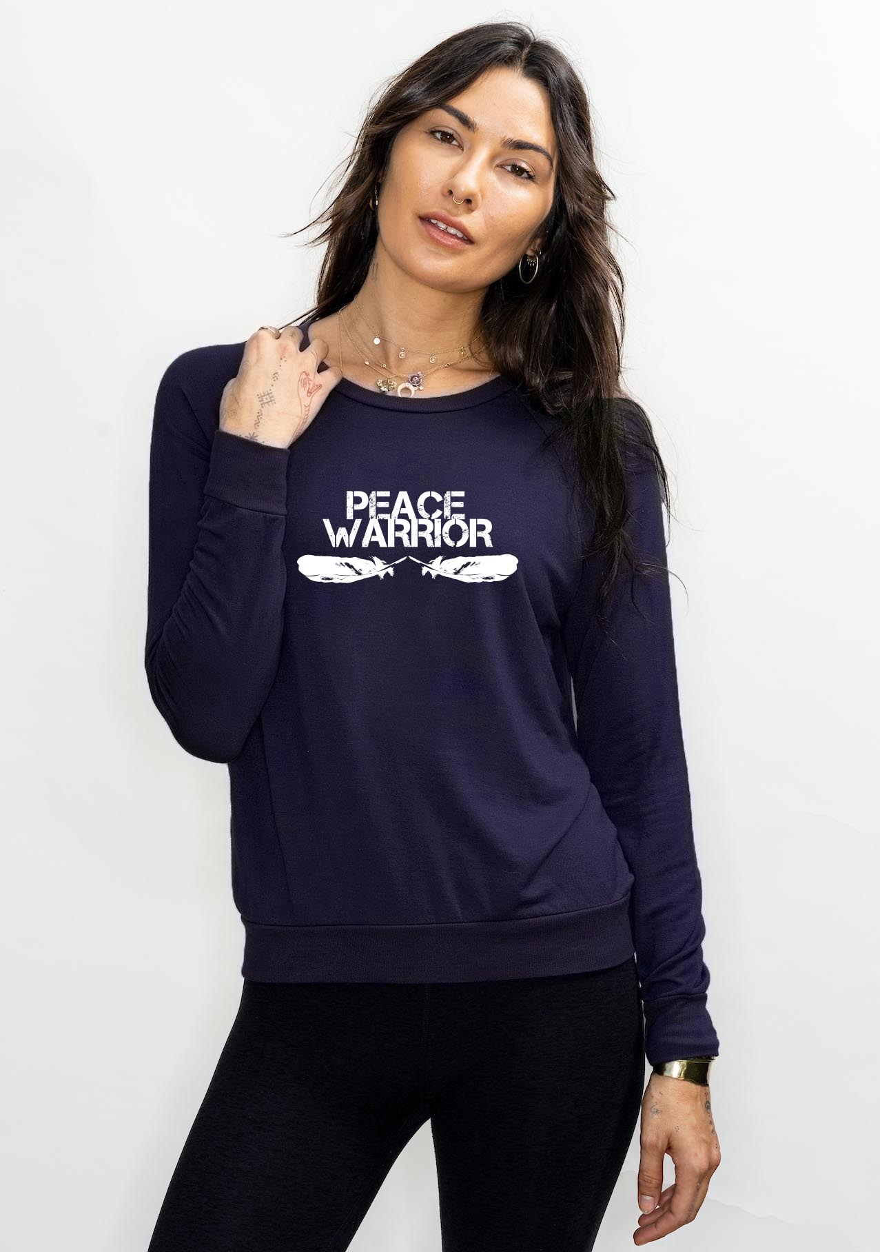 'Peace Warrior' Ultra-Soft Raglan Pullover - Navy Black