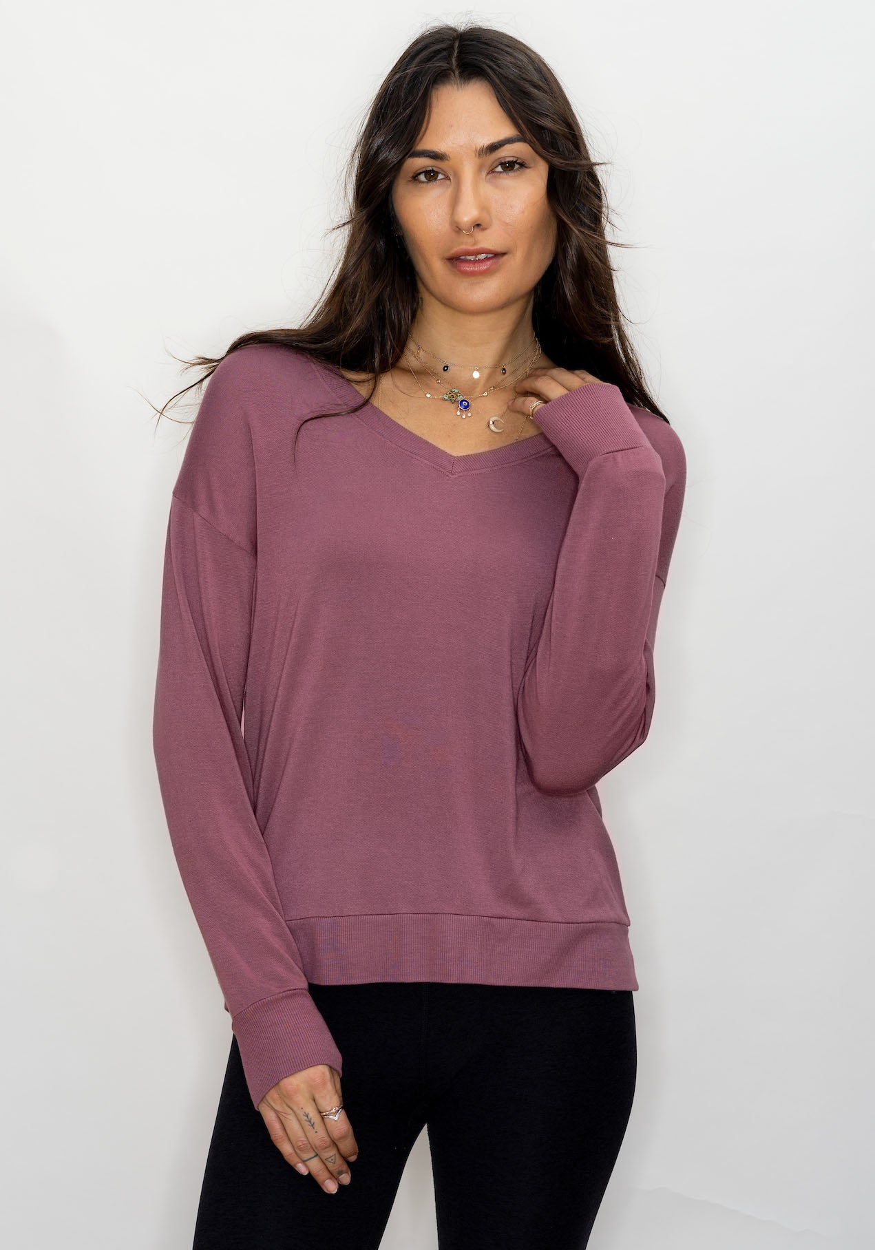 Ultra-Soft V-Neck Pullover - Desert Mauve