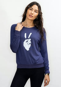 'Peace Sign' Ultra-Soft Raglan Pullover - Spellbound  Blue