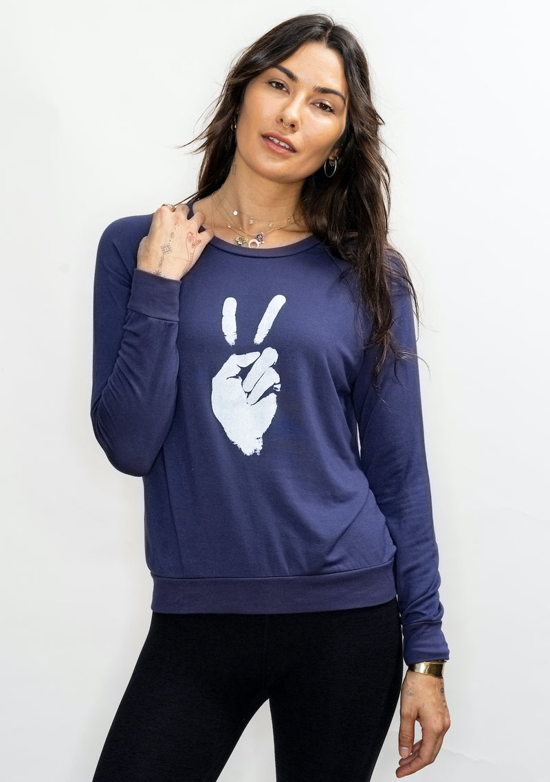 'Peace Sign' Ultra-Soft Raglan Pullover - Spellbound Blue