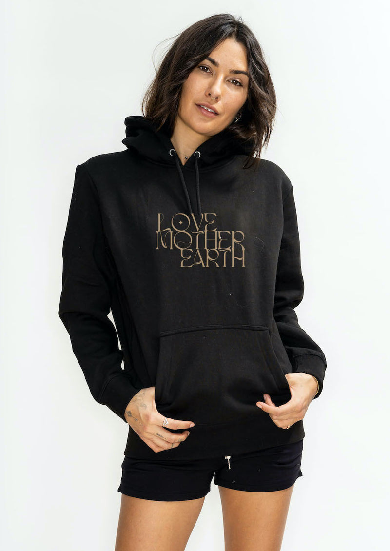 'Love Mother Earth'  Boyfriend/Girlfriend Hoodie Sweatshirt - Black