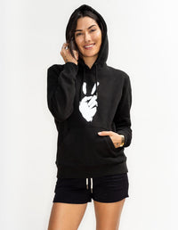 'Peace Sign' Heavyweight Cotton Hooded Sweatshirt - Black