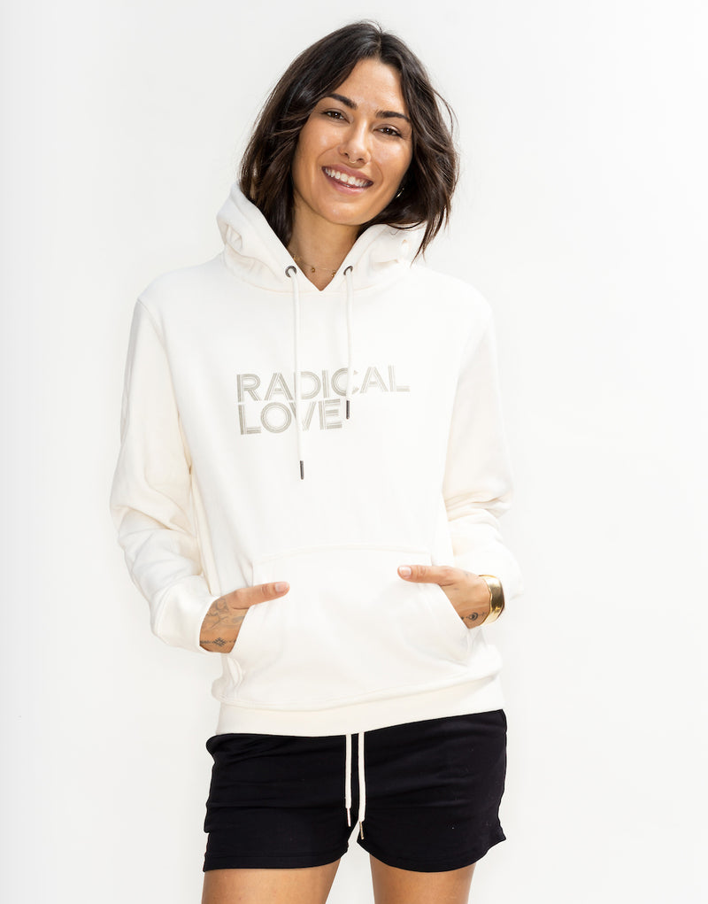 'Radical Love' Organic Cotton Fleece Pullover Hoodie - Cream