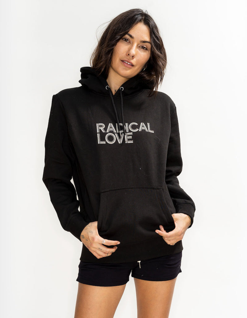 'Radical Love' Organic Cotton Fleece Pullover Hoodie - Black