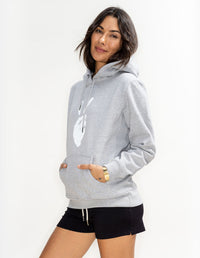 'Peace Sign' Heavyweight Cotton Hooded Sweatshirt - Athletic Grey