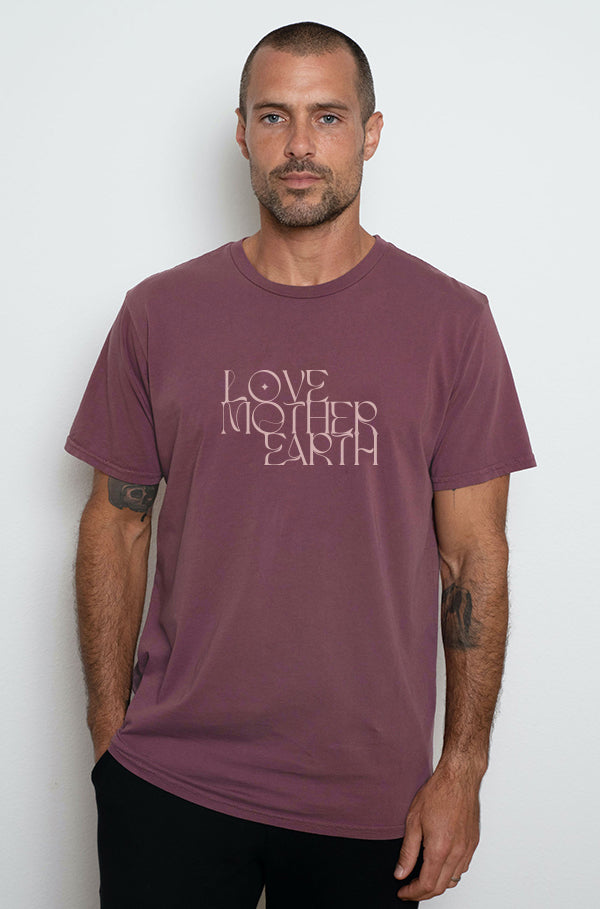'Love Mother Earth' Mens Organic Tee - Mauve