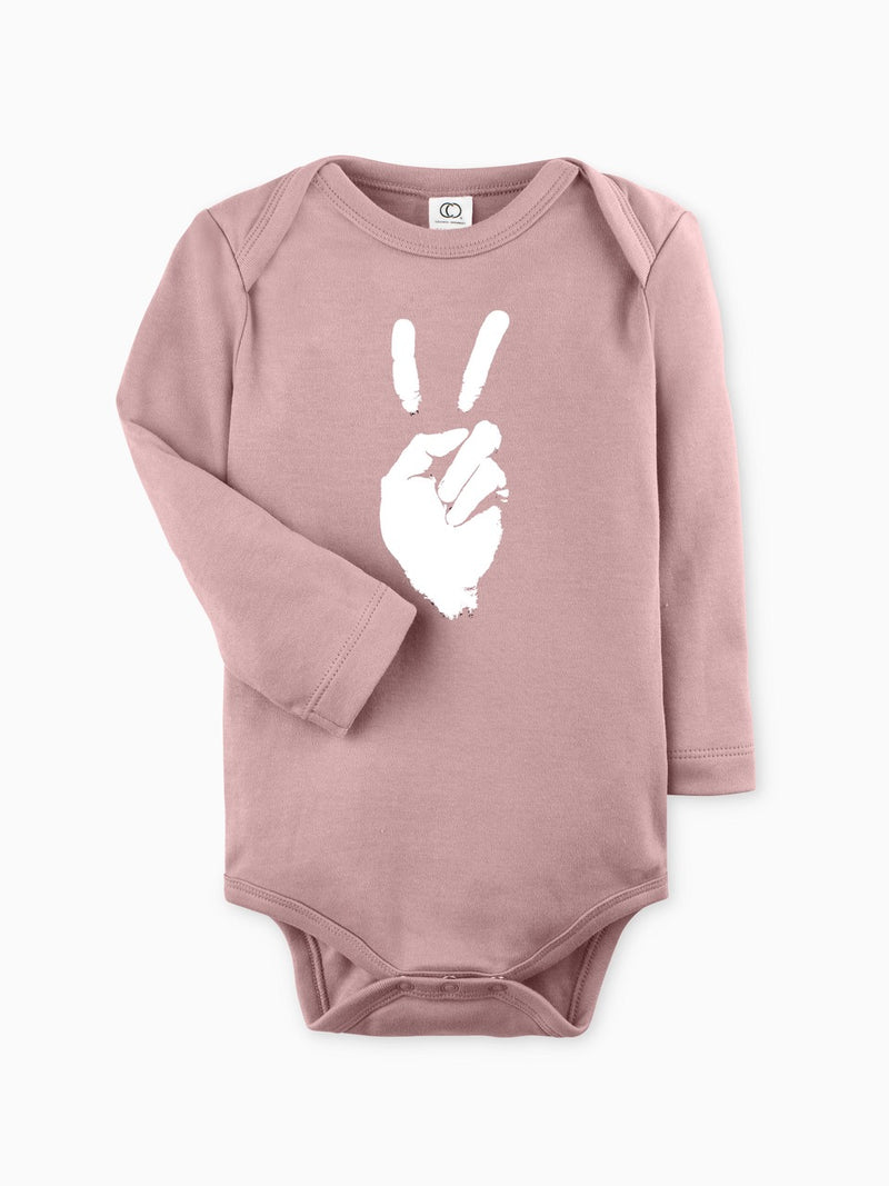 PEACE SIGN - Organic Long-Sleeve Baby Bodysuit - Mauve