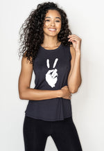 Peace Sign' Perfect Fit Tank in Black Color